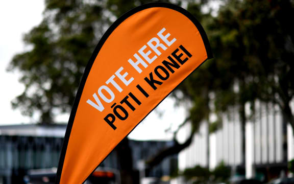 AUCKLAND, NEW ZEALAND - OCTOBER 09: Signage for advance voting is displayed outside a polling booth on October 09, 2020 in Auckland, New Zealand. New Zealanders have been able to cast their votes in advance since October 3 ahead of the 2020 General Election. The 2020 New Zealand General Election was originally due to be held on Saturday 19 September but was delayed due to the re-emergence of COVID-19 in the community. (Photo by Hannah Peters/Getty Images)