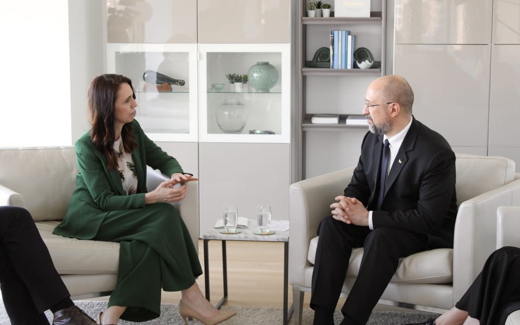 Jacinda Ardern meets Ukraine PM Denys Shmyhal in New York on 21 September 2022, while attending the UN General Assembly.