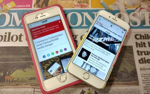 Apps for Stuff and the NZ Herald open on two smartphones