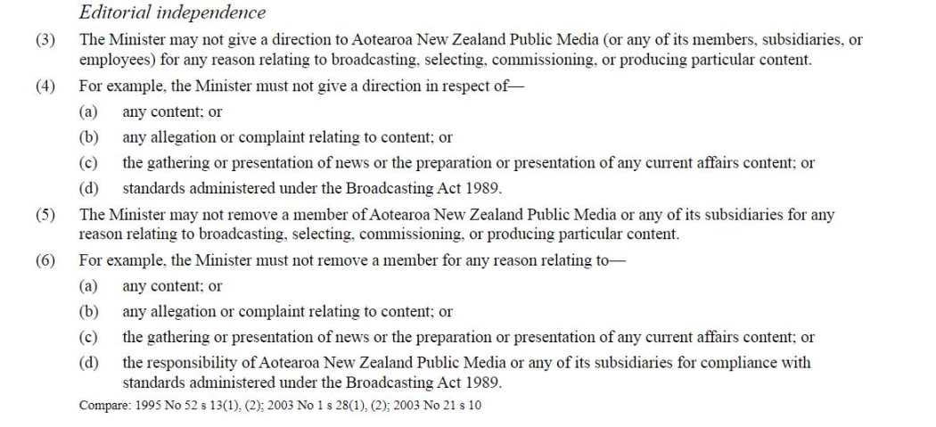 The clause on editorial independence in the ANZPM public media entity legislation. The bill is currently going through the select committee process.