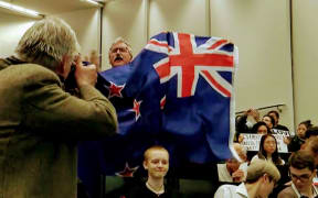 Uproar gets attention as Don Brash speaks  at Auckland University last Thursday.