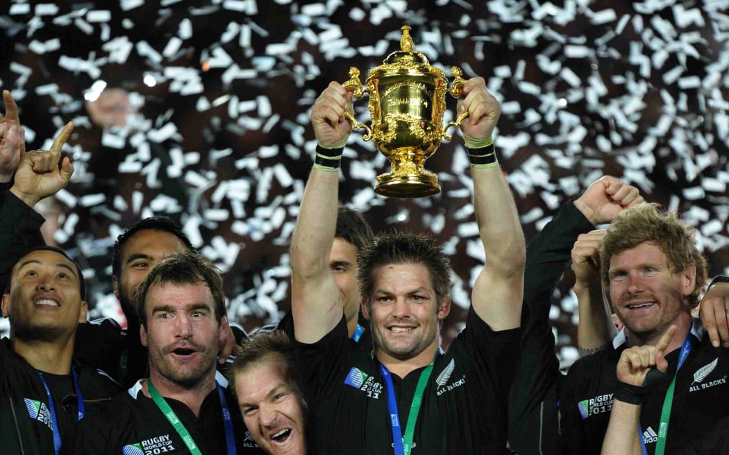 Richie McCaw holds the World Cup aloft after beating France in the final in 2011.