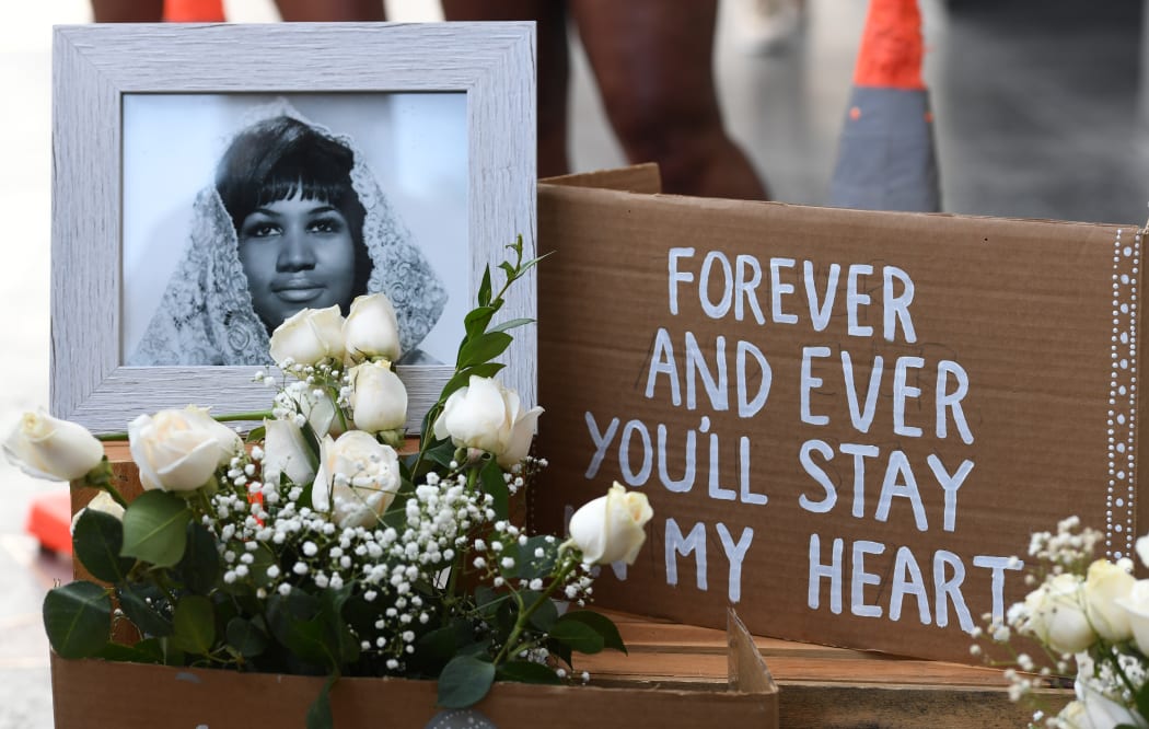 Flowers and tributes are placed on the Star for Aretha Franklin on the Hollywood Walk of Fame in Hollywood.