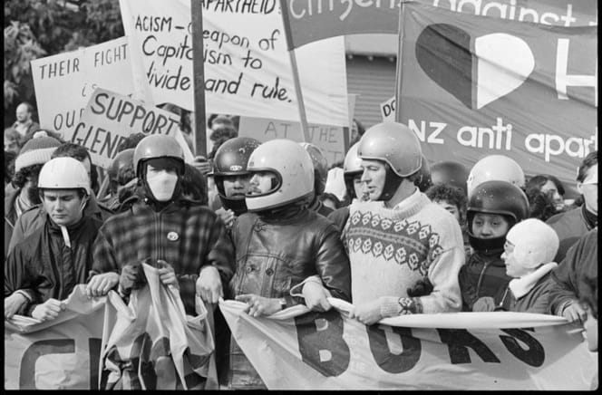 Anti Springbok tour protesters in Hamilton, 1981. Photo by Phil Reid.
