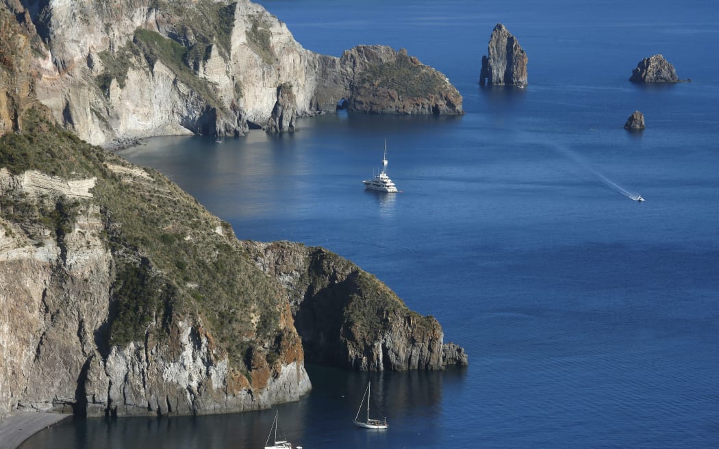 Italy, Sicily, Aeolian islands, Lipari, panoramic view on the sea, the cliffs, the rocks of the island of Lipari from the Quattrocchi belvedere (Photo by SOULARUE Guillaume / Hemis.fr / hemis.fr / Hemis via AFP)