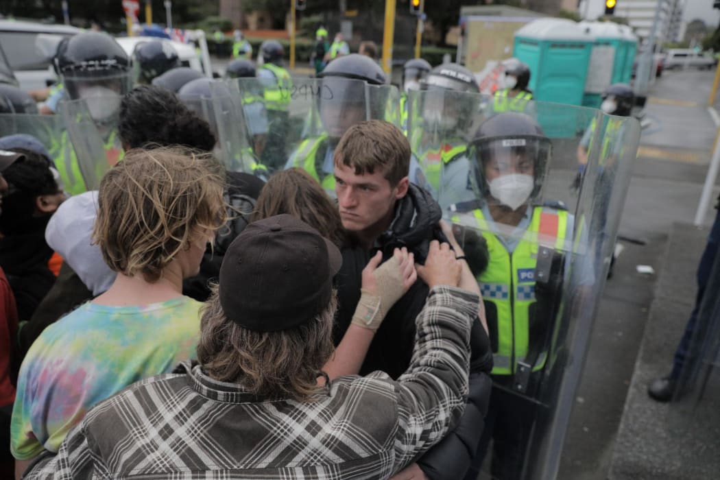 Protesters clash with police on day 23 of the occupation.