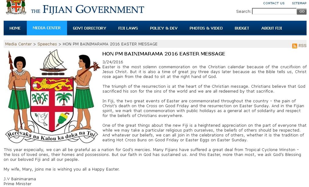 Frank Bainimarama's easter message 2016.