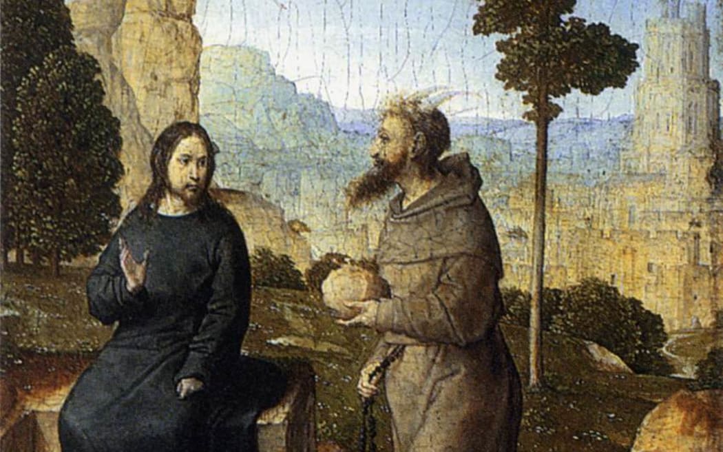 Painting by Juan de Flandes of The Temptation of Christ.