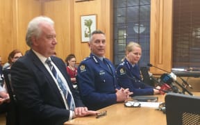 Police Commissioner Mike Bush, with assistant commissioner Sandra Venables and chief financial officer and deputy chief executive John Bole at the Justice Select Committee.