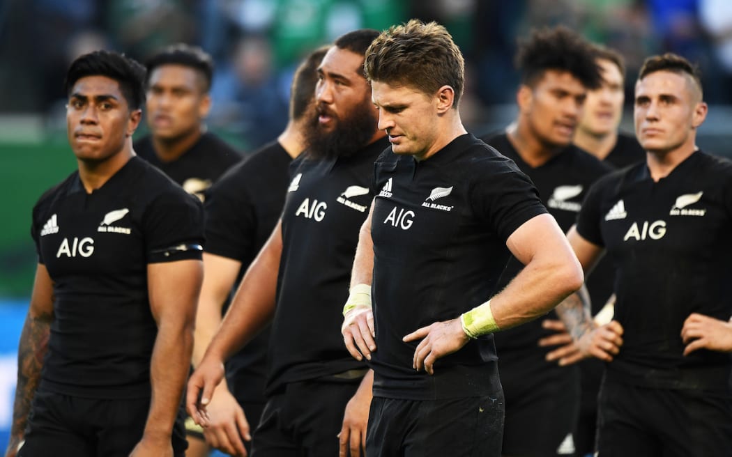 Beaduen Barrett and team mates dejected after losing to Ireland.