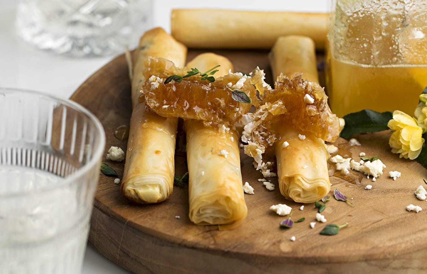 Goats' cheese &amp; honeycomb filo cigars
