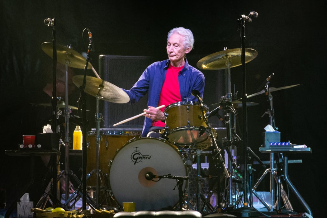 Rolling Stones drummer Charlie Watts performs on stage during their "No Filter" tour at NRG Stadium in Houston, Texas, July 2019.