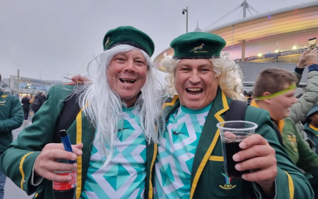 New Zealand, South African, France and England fans are out in force to show their support for their teams and their love of rugby as the All Blacks and Springboks prepare to play each other in the Rugby World Cup finals at State de France in France on Saturday night, Sunday morning NZT.