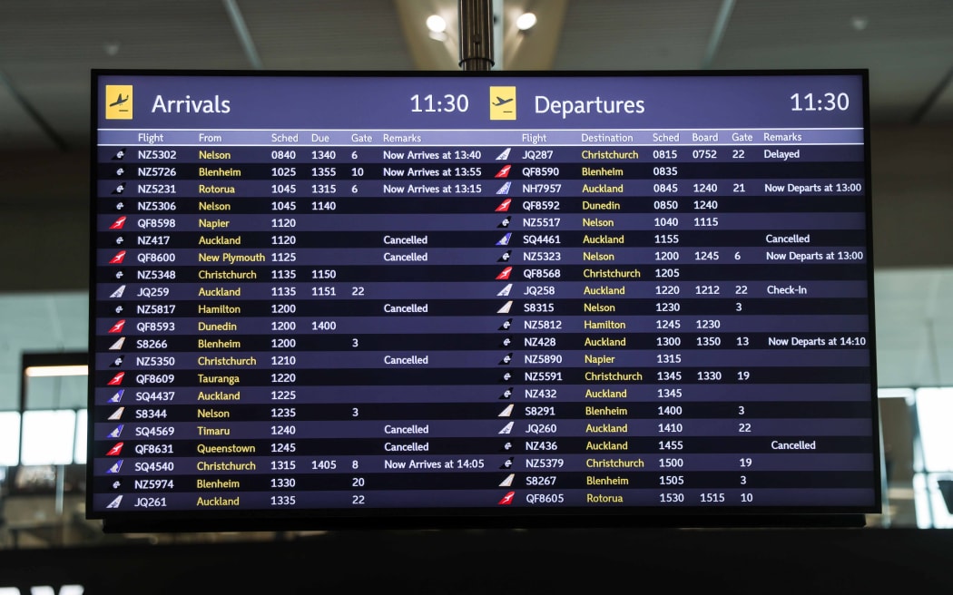 The board at Wellington Airport during October's wild windy weather.