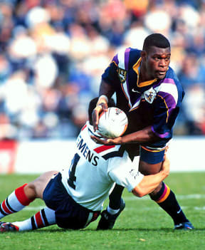 Melbourne Storm winger Marcus Bai in action for the Melbourne Storm in 1998.