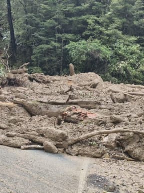 A slip on State Highway 6 at the West Coast end of Buller Gorge.