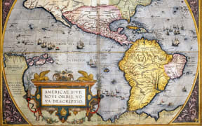 Abraham Ortelius (1528-1598)
"Theatrum Orbis Terrarum", Antwerp, 1570
The Americas. "Americae sive novis orbis, nova descriptio"
Private Collection (Photo by Alfredo Dagli Orti / Alfredo Dagli Orti / Photo12 via AFP)
