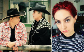 The Topp Twins and Openside singer Possum Plows