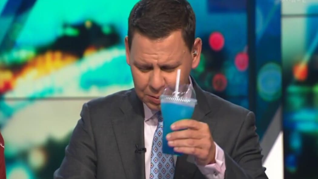 Patrick Gower on The Project slams a slushy for laughs.