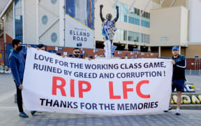 Demonstration against the European Super League, ESL during the English championship Premier League football match between Leeds United and Liverpool.