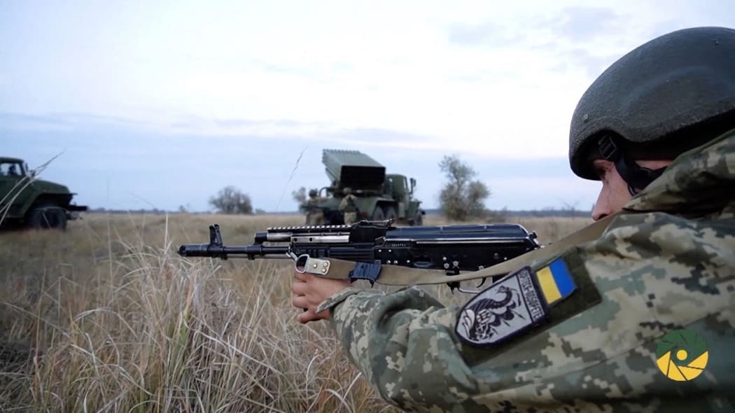 Ukraine soldiers conducts tactical exercises at one of the all-military training grounds of the southern Ukraine's Kherson region.