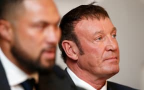 Kevin Barry listens during the press conference to announce his fighter Joseph Parker's bout with Anthony Joshua.