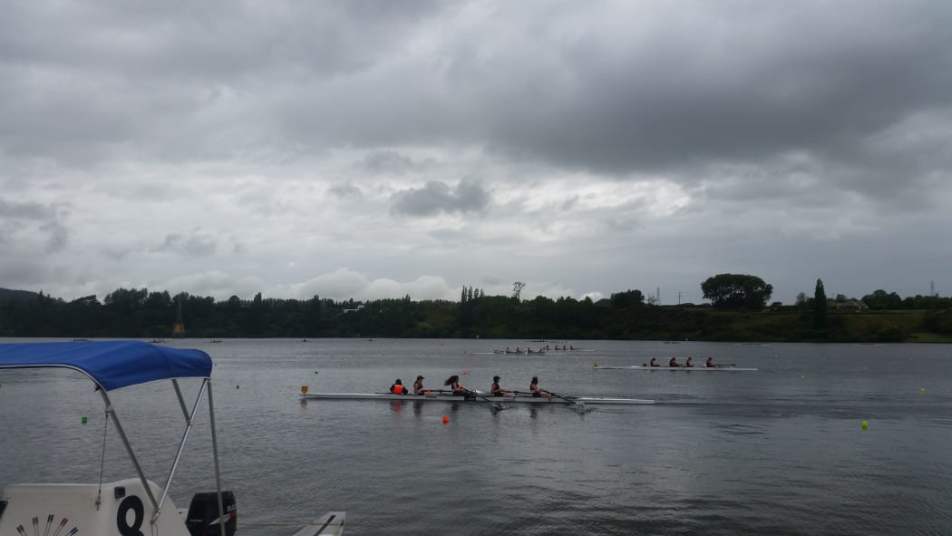 Teen rowers on Lake Karapiro