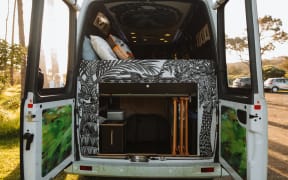 Back storage panel by Gabrielle Belz - Vallery, an art gallery campervan