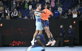 Rohan Bopanna and Matthew Ebden during the Australian Open AO 2024 women's final Grand Slam tennis tournament on January 27, 2024 at Melbourne Park in Australia. Photo Victor Joly / DPPI (Photo by Victor Joly / Victor Joly / DPPI via AFP)