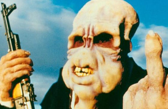 Detail from a promotional poster for the 1987 comedy horror film 'Bad Taste'