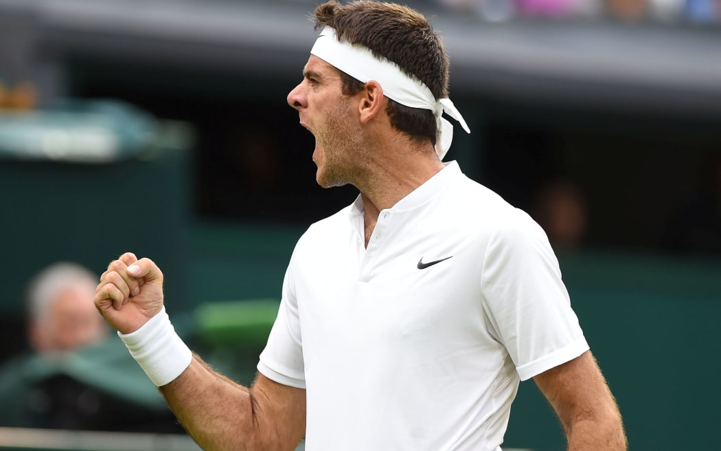 Juan Martin Del Potro celebrates his 2nd round victory at Wimbledon, 2016.