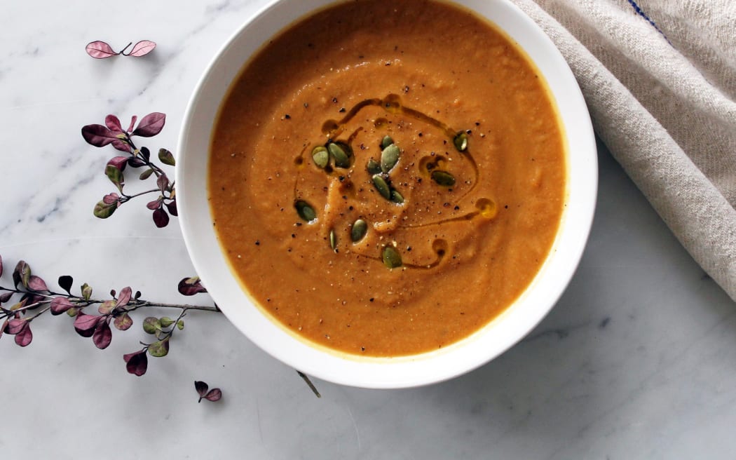 Roast Cauliflower & Kumara Soup with rosemary & lemon