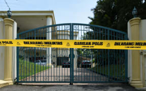 A police line is seen drawn in front of the North Korean embassy in Kuala Lumpur on 7 March.