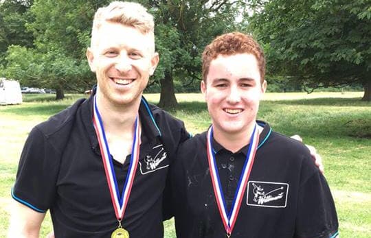 Nick Hornstein and Robbie Hollander after winning the World Egg-Throwing Championships.