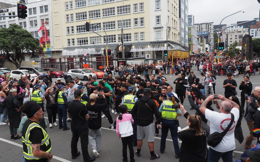Protesters at the Wellington Pride Parade.
