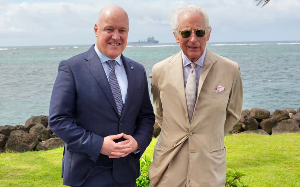 Prime Minister Christopher Luxon and King Charles in Samoa, 25 October.