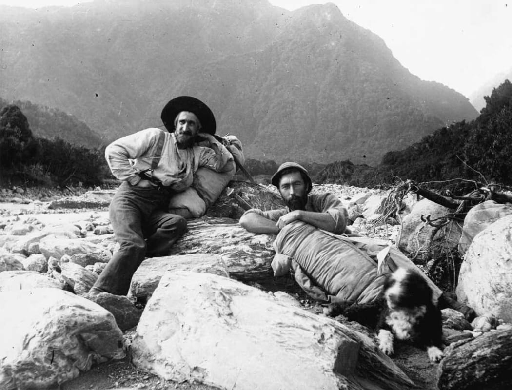 Charles Douglas, Arthur Paul Harper, and dog Betsey Jane, in the Cook River Valley, 1894.