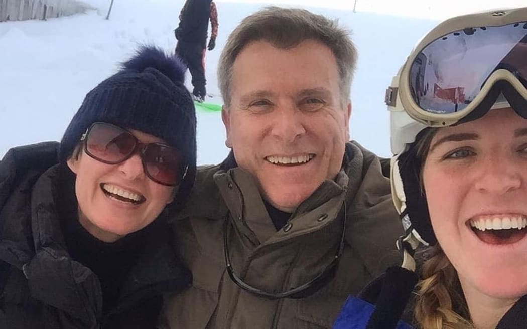 Emma Johnson with her parents during their first trip to New Zealand three years ago.
