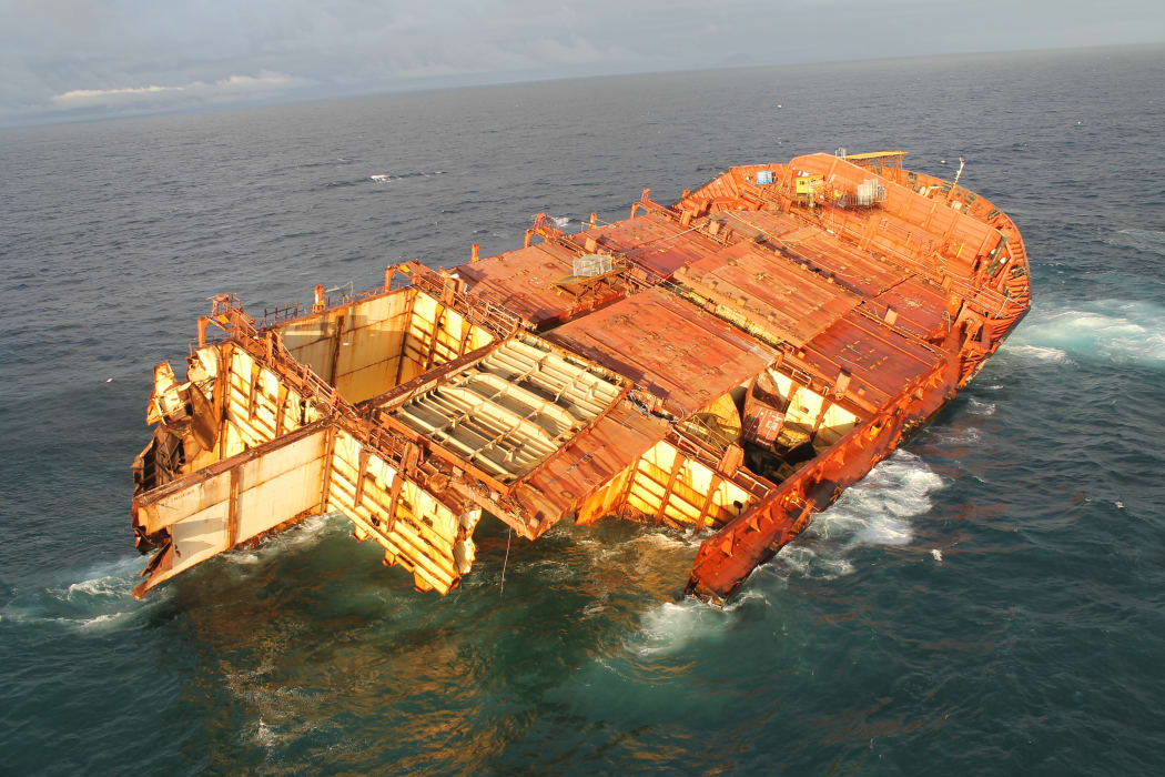 Salvage efforts are continuing on the Rena's bow wedged on Astrolabe Reef.