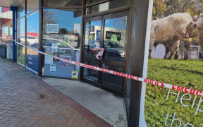The cordon on the PGG Wrightson store in Piopio.