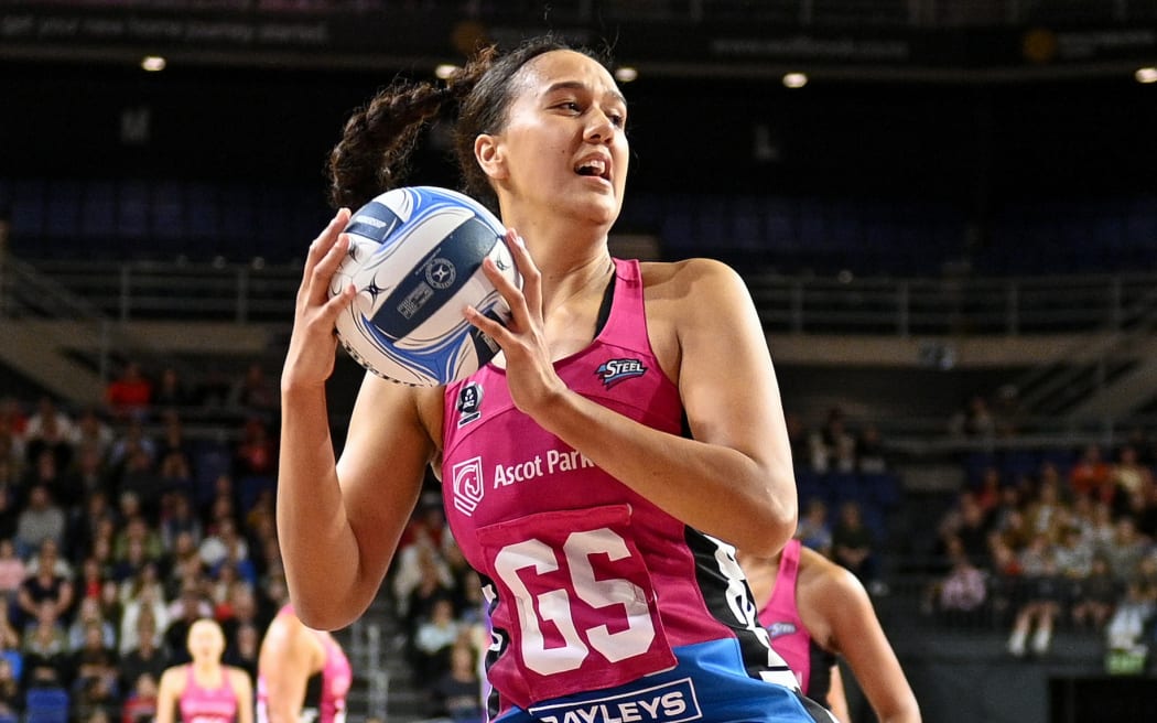 Aliyah Dunn of the Steel during the ANZ Premiership Netball match, Tactix Vs Steel.