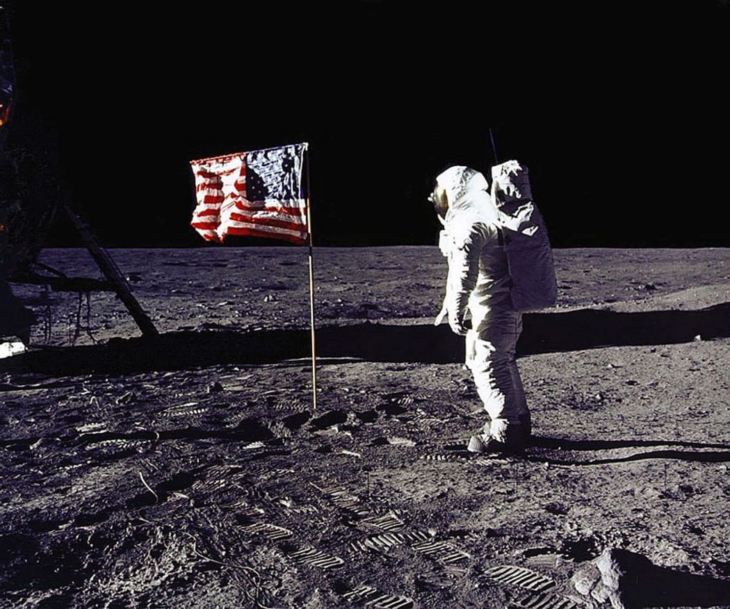 Buzz Aldrin salutes the US flag on the moon in 1969