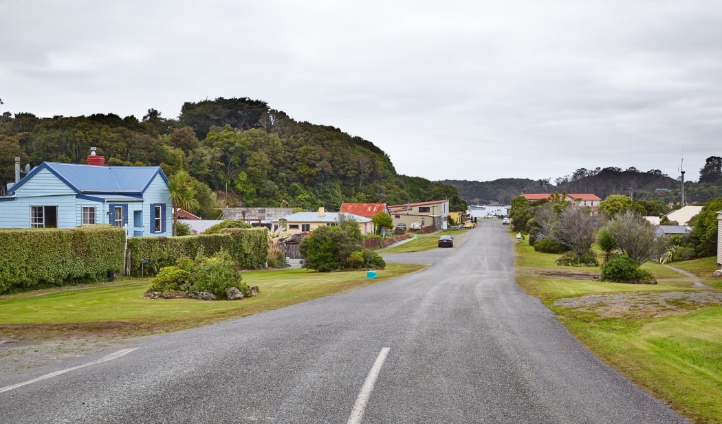Street view in Oban, New Zealand, town on Stewart Island, main street