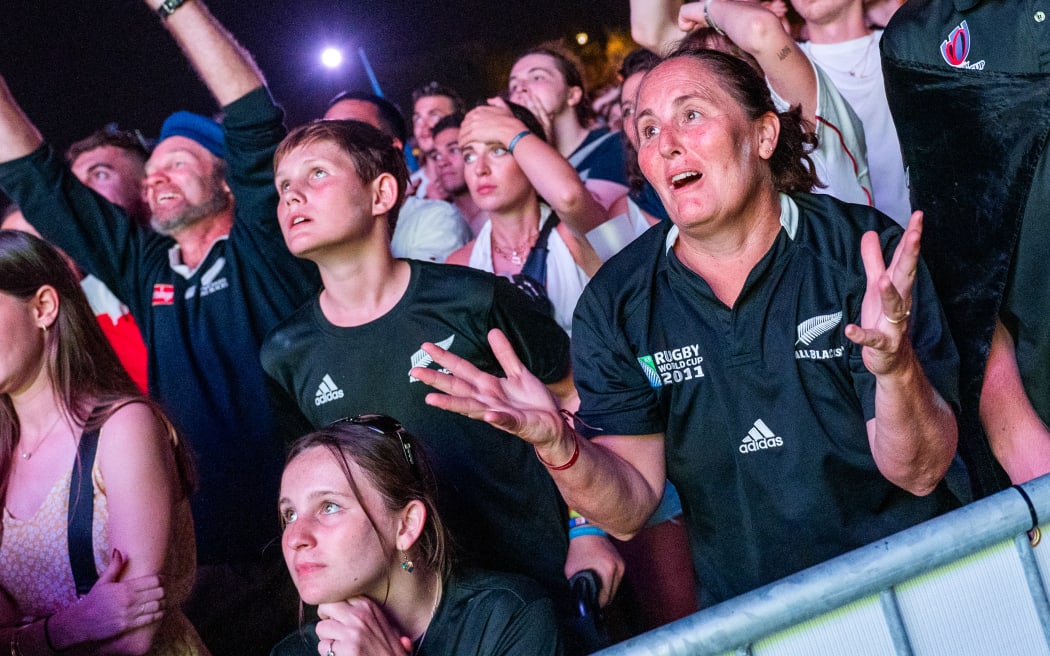 New-Zealand fans at Concorde Rugby Village during the broadcast of the opening match of the France-New Zealand Rugby World Cup on 8 September, 2023.