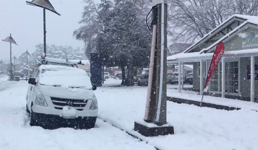 Snow in Ohakune earlier today.