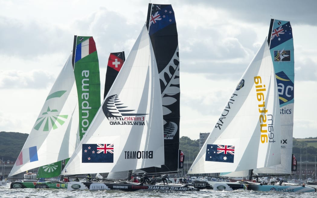Team NZ competes in racing off Cardiff, 2014.