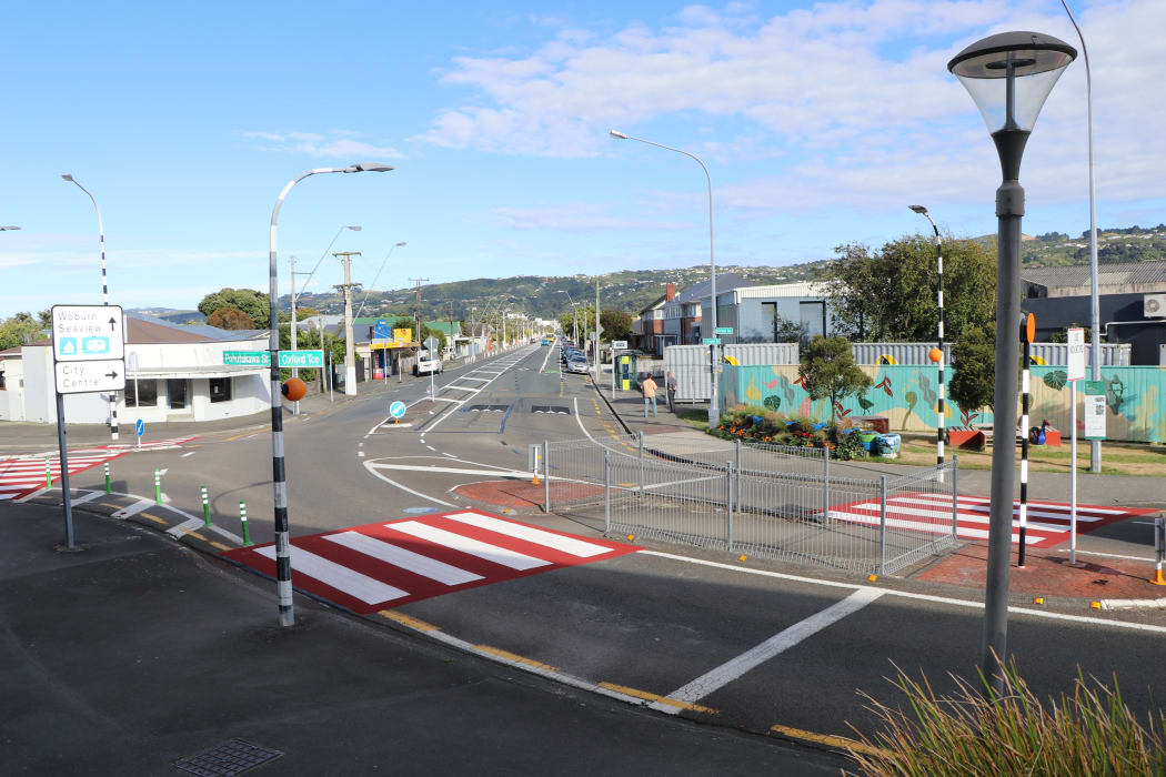 Knights Road with two temporary lanes for cycling.