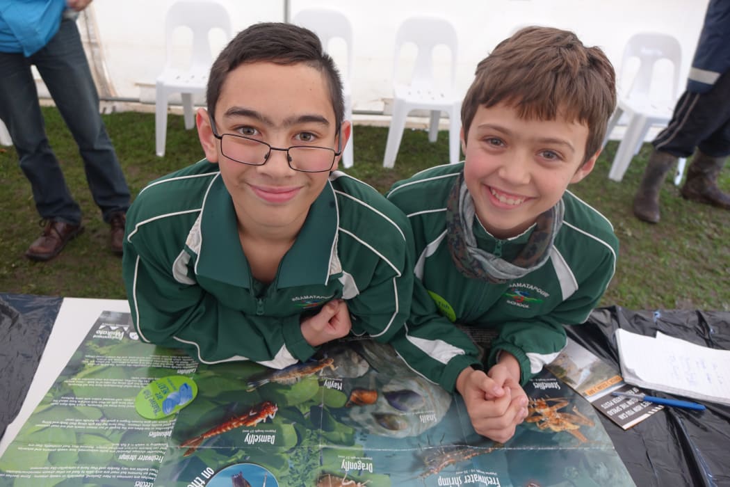 Maraeroa Kauika-Tenisoni, 12, and Jett Rumble, 11, from Ngamatapouri School in Waitootara were keen to learn how to protect rivers and streams.