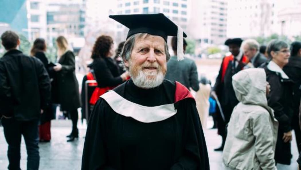 Bruce Dyer who earned his Master's Degree from AUT at the age of 75
