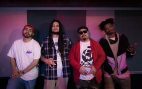IllBaz, Melodownz, Che Fu and Raiza Biza (from left to right) in the RNZ Auckland studio